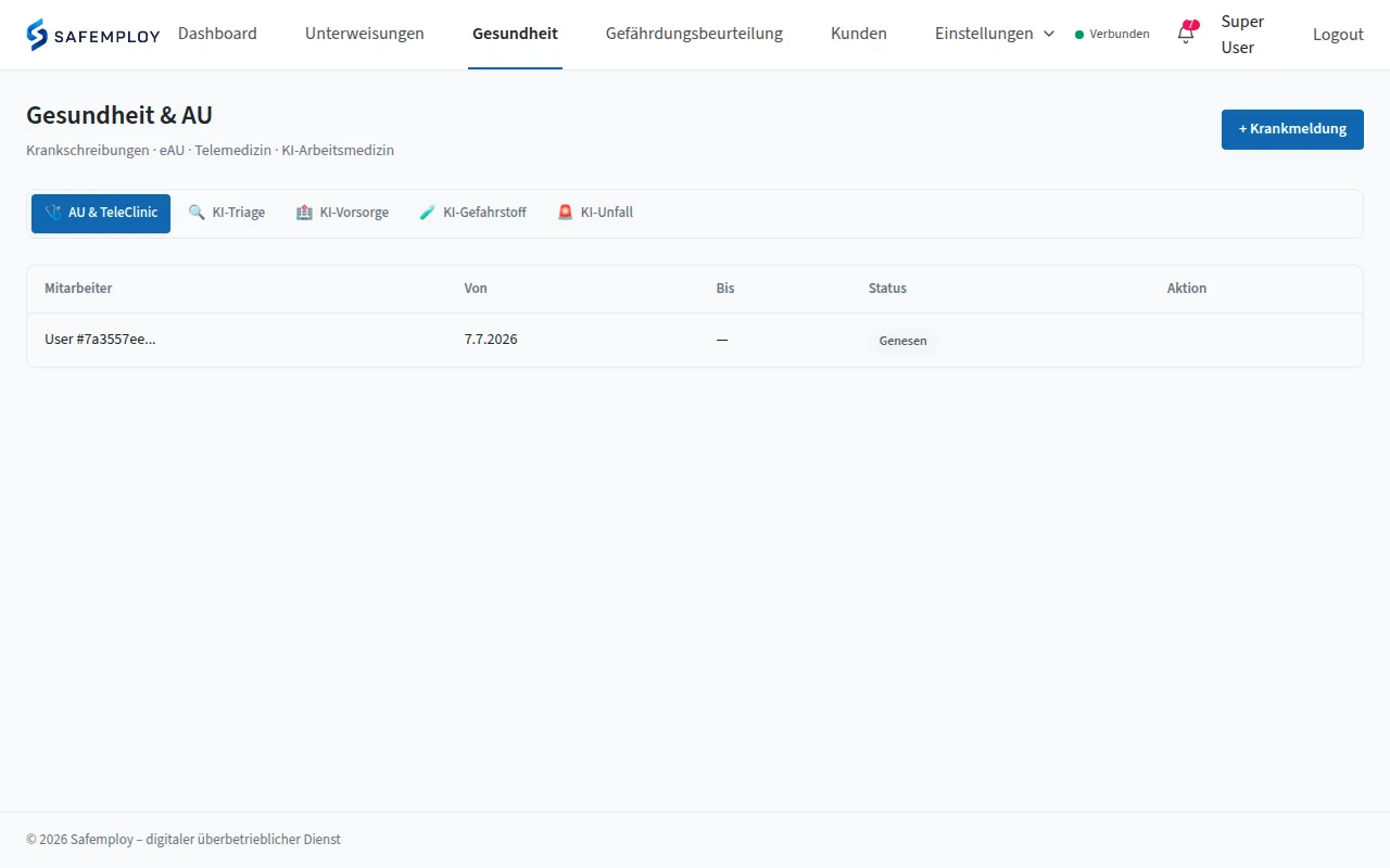 Safemploy HealthHub: Krankmeldungen und KI-Arbeitsmedizin-Module